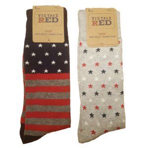 2 Pair Patriotic Men's Crew Socks Stars July 4th
